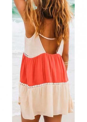 Rosewe Spaghetti Strap Color Block Straight Dress