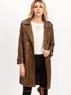 Shein Camel Faux Leather Trench Coat With Belt