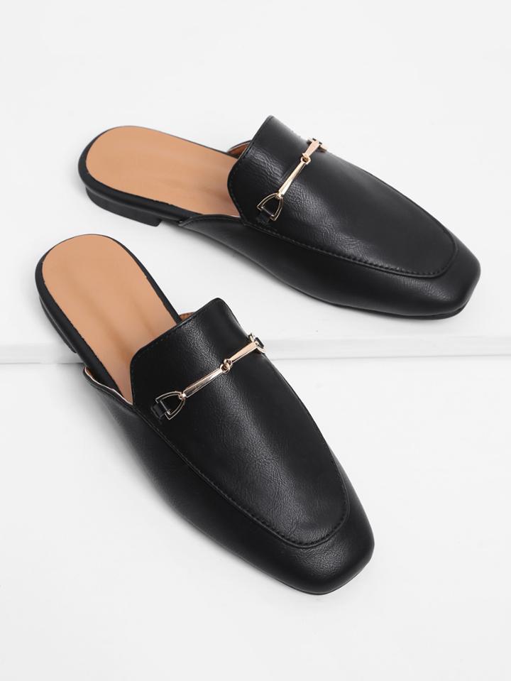 Shein Metal Detail Square Toe Pu Flats
