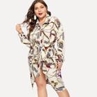 Shein Plus Equestrian Print Knot Front Wrap Shirt Dress