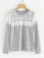 Shein Contrast Lace Panel Tee
