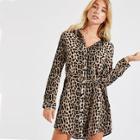 Shein Leopard Print Curved Hem Shirt Dress