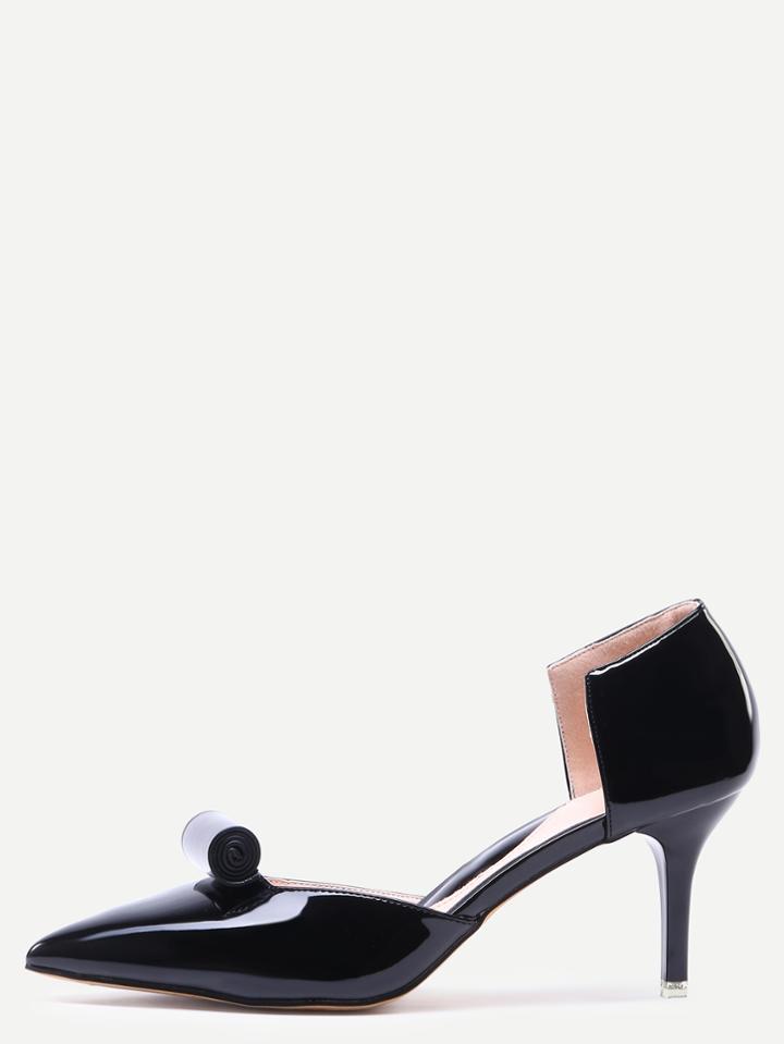 Shein Black Pointed Toe Roll Block Stiletto Heels