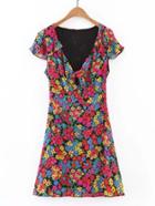 Shein Plunging V-neckline Calico Print A Line Dress