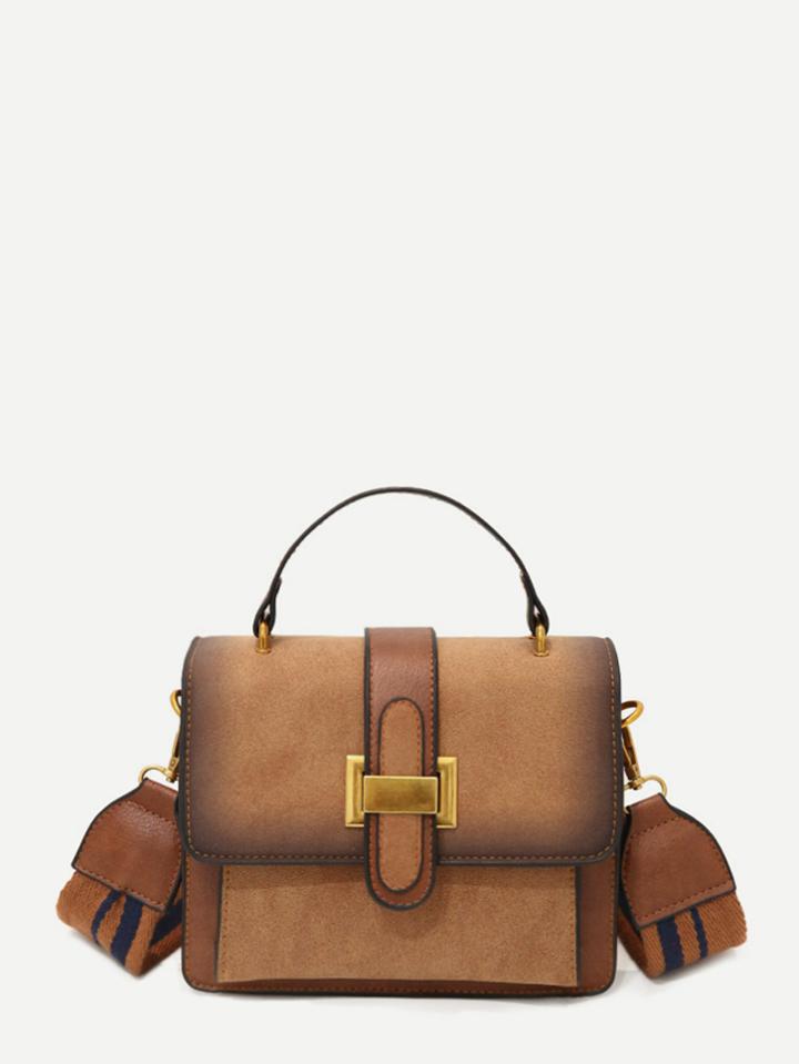 Shein Buckle Detail Grab Bag With Striped Strap