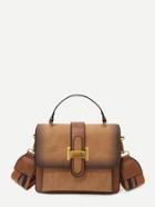 Shein Buckle Detail Grab Bag With Striped Strap