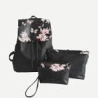 Shein Floral Print Backpack With Clutch 3pcs