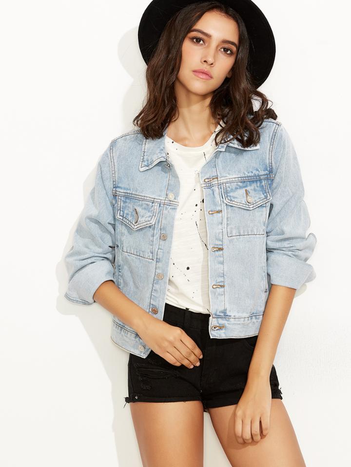 Shein Light Blue Button Front Denim Jacket