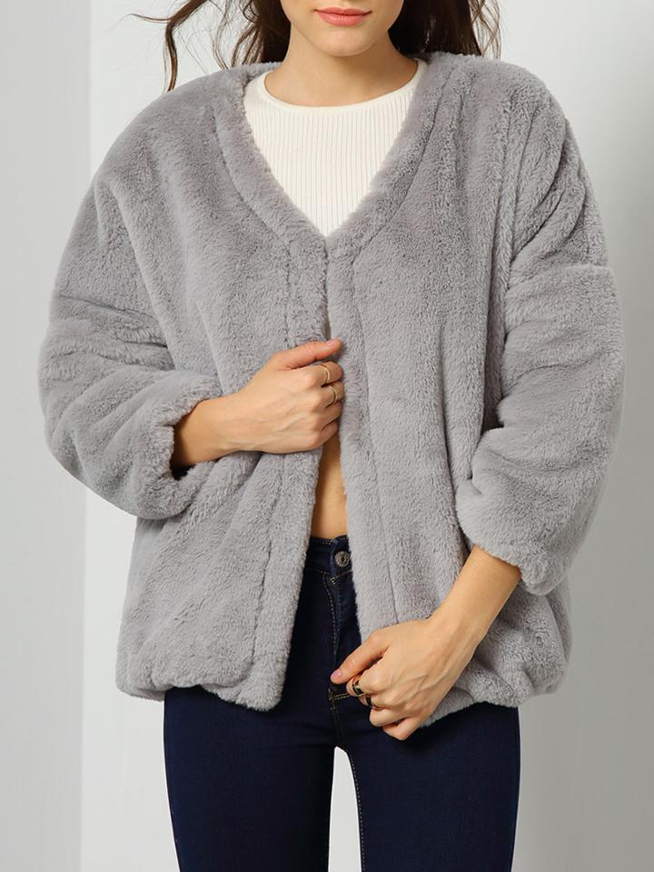 Shein Grey Long Sleeve Loose Crop Coat