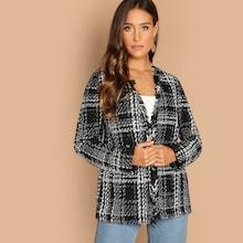 Shein Frayed Edge Open Placket Tweed Coat