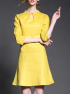 Shein Yellow Round Neck Length Sleeve Drawstring Flare Dress