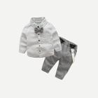 Shein Toddler Boys Bow Front Striped Shirt With Pants