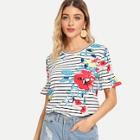 Shein Floral Print Flounce Sleeve Tee