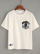 Shein Sequins Eye Pattern White T-shirt