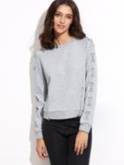 Shein Heather Grey Lace Up Sleeve Dual Zip Front Sweatshirt