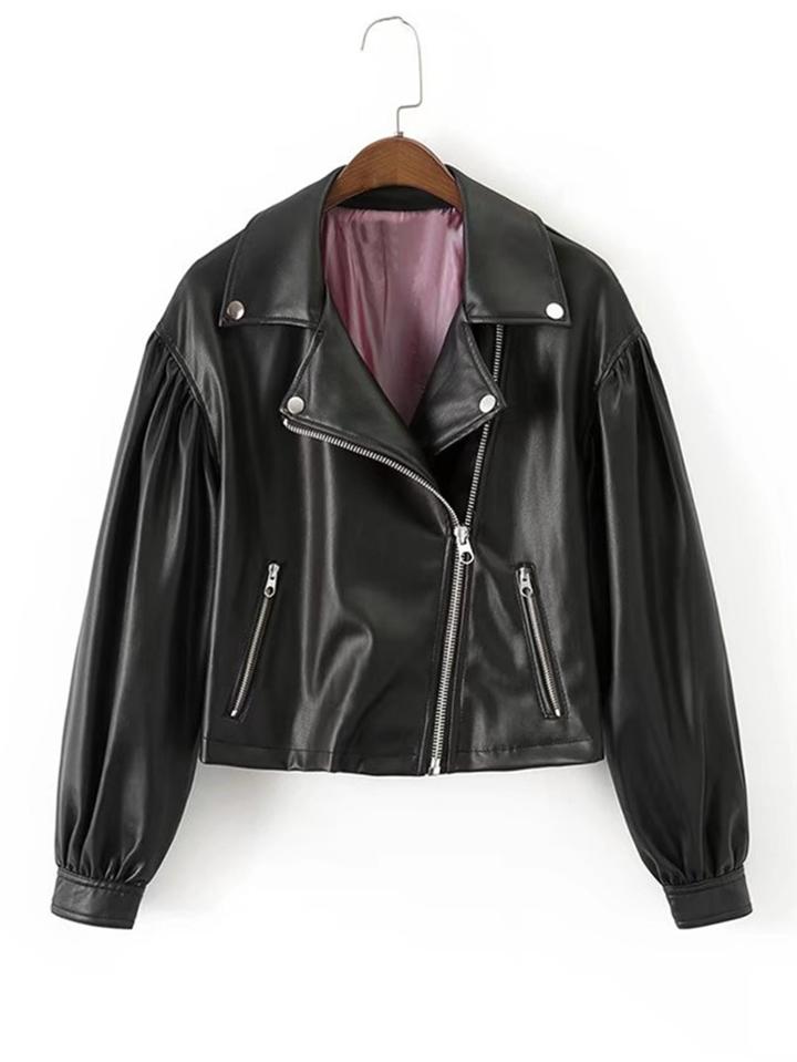 Shein Oblique Zipper Short Pu Jacket