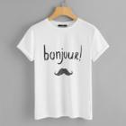 Shein Letter And Moustache Print Tee