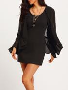Shein Black Round Neck Bodycon Tank Dress With Chiffon Coat