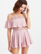 Shein Open Shoulder Lace Insert Frill Playsuit