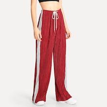 Shein Drawstring Waist Colorblock Wide Leg Pants
