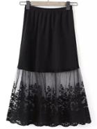 Shein Black Sheer Mesh Leaves Embroidered Skirt