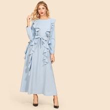 Shein Bow Tie Waist Ruffle Dress