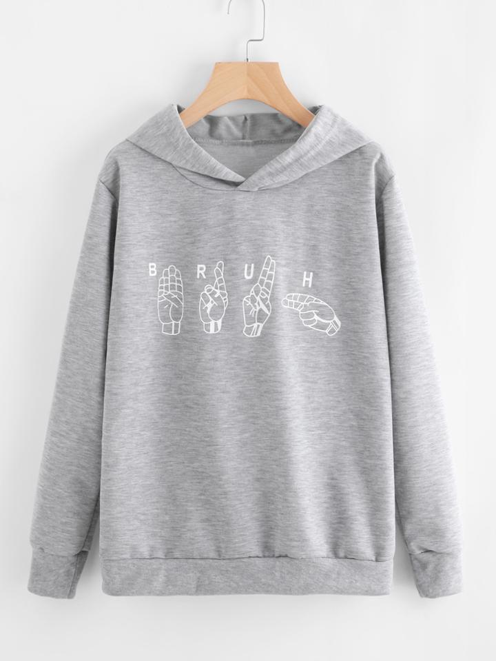 Shein Gesture Print Marled Hoodie
