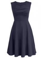 Rosewe Square Neck Navy Blue A Line Dress
