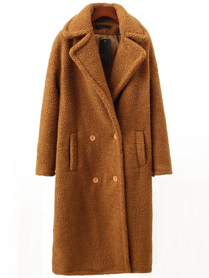 Shein Camel Lapel Double Breasted Long Coat