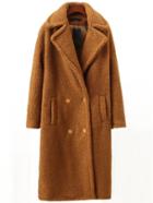 Shein Camel Lapel Double Breasted Long Coat