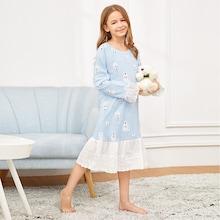 Shein Girls Bear Print Contrast Hem Night Dress