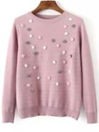 Shein Pink Crew Neck Bead Slim Sweater