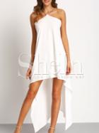 Shein White Chain Halter Neck Asymmectric Dress