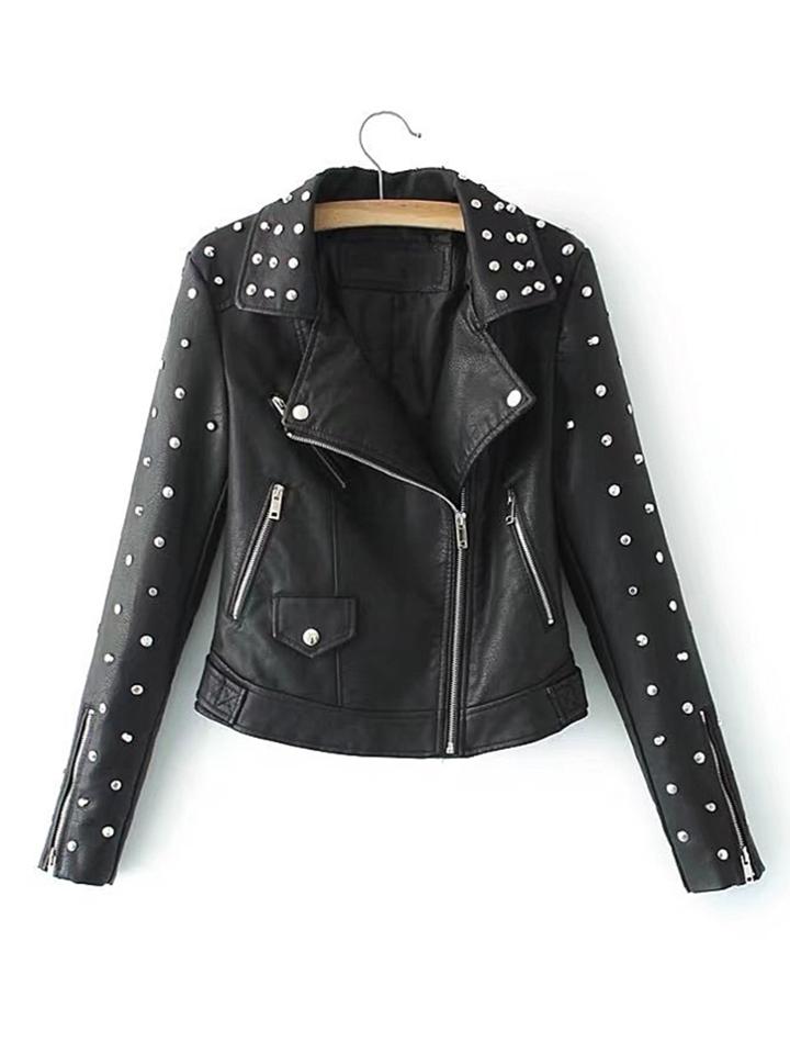 Shein Studded Design Pu Moto Jacket