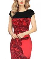 Rosewe Catching Round Neck Cap Sleeve Bodycon Dress With Print