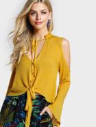 Shein Frill Collar Cold Shoulder Bell Sleeve Blouse