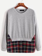 Shein Grey Contrast Gingham Hem Combo Sweatshirt