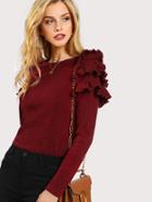 Shein Layered Ruffle Shoulder Rib Knit T-shirt