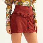 Shein Frill Trim Button Up Suede Skirt