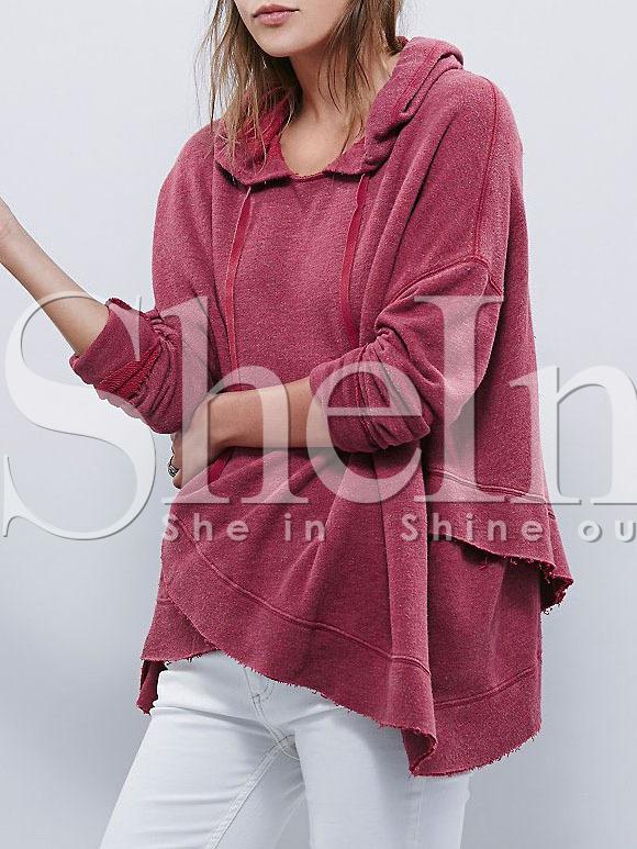 Shein Rose Red Hooded Long Sleeve Sweatshirt