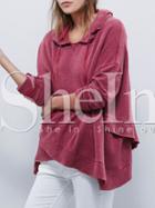 Shein Rose Red Hooded Long Sleeve Sweatshirt