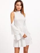 Shein White Cold Shoulder Layered Ruffle Sleeve Dress