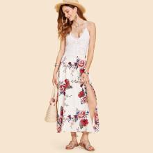 Shein Contrast Lace Floral Long Dress