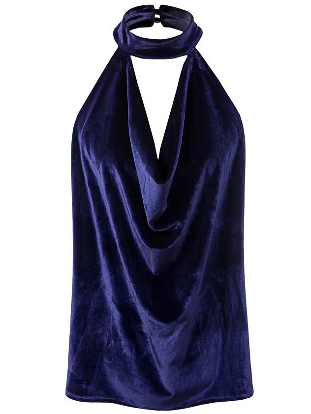 Shein Royal Blue Halter Sleeveless Velvet Top