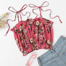 Shein Self Tie Shoulder Floral Cami Top