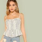 Shein Lace Up Front Fold Over Striped Cami Top