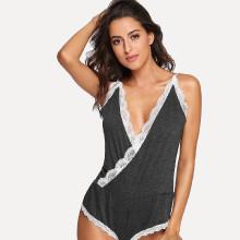 Shein Contrast Lace Trim Romper
