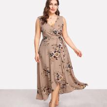 Shein Plus Flower Print Belted Wrap Dress