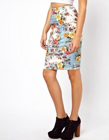 Shein Blue Floral Bodycon Skirt
