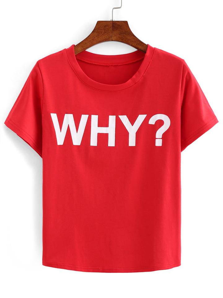 Shein Letter Print Red T-shirt